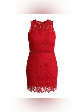 Eilly Bazar Cocktail Dress Red Floral Guipure Lace Dress Overlay Womens 3XL